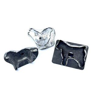 Antq Primitive Tin Cookie Cutters Vtg Farmhouse Kitchen Tools Dog Sheep Lot 3